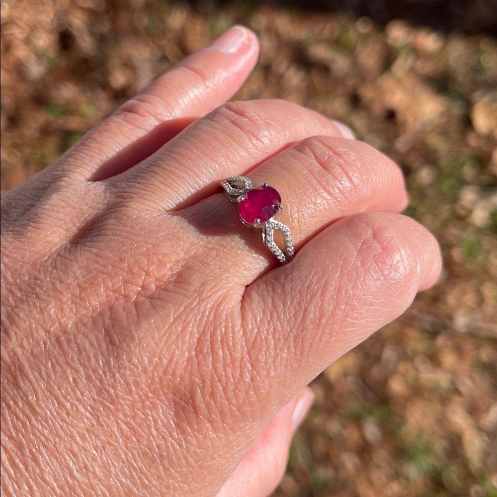NWT Natural Ruby 7.8X6mm with CZ Accents in 925 Sterling Silver Size 8 - Picture 5 of 7